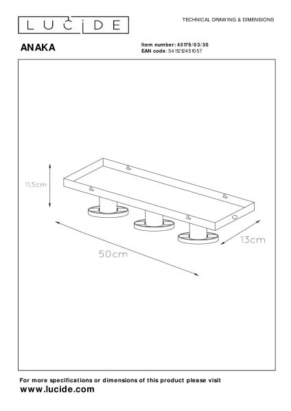 Lucide ANAKA - Flush ceiling light - 3xE27 - Black - technical